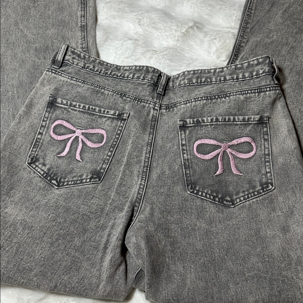 Ashley Mason Charcoal Straight Jeans with bows